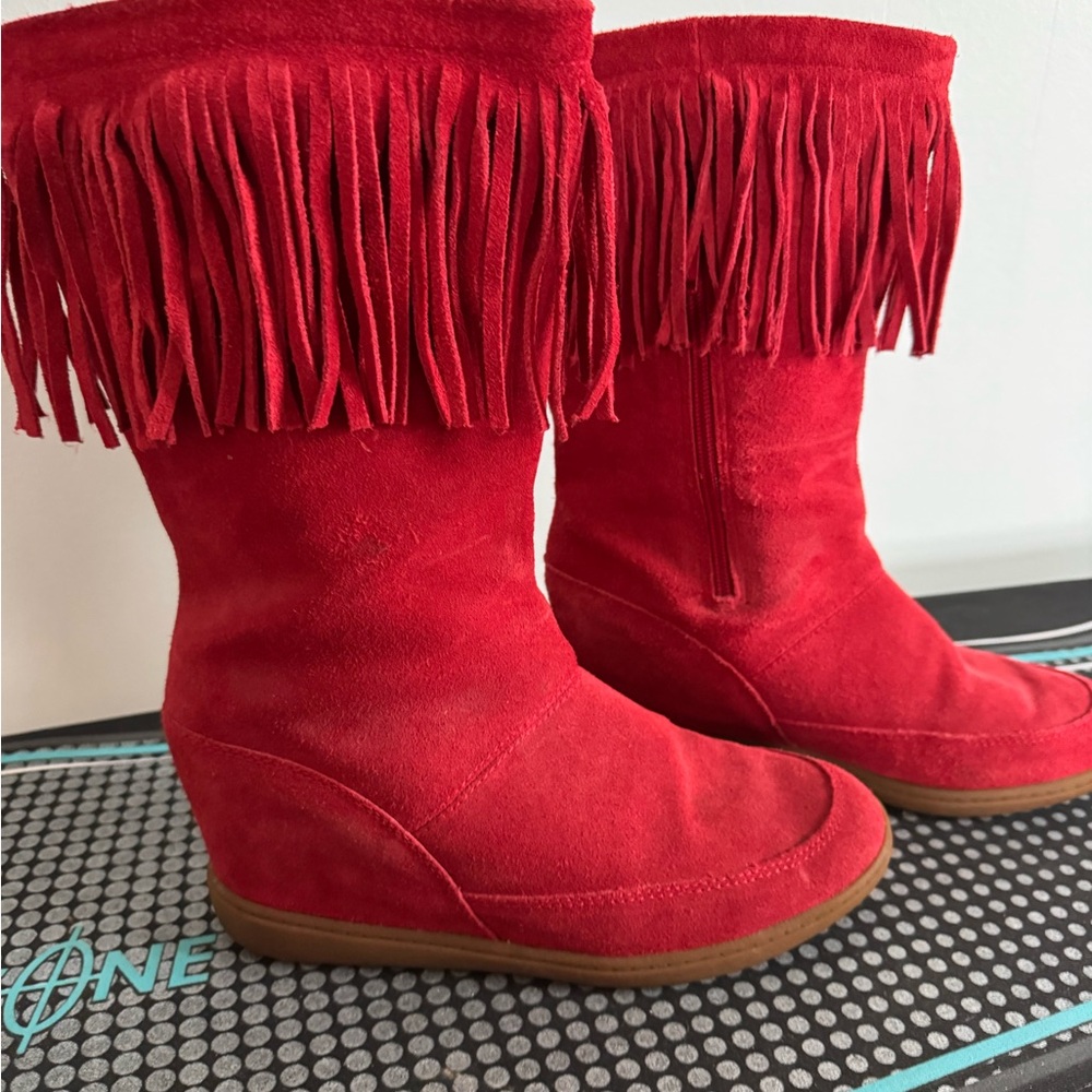 Skechers SKCH+3 Leather Suede Fringed hidden wedge Red boots Size 8